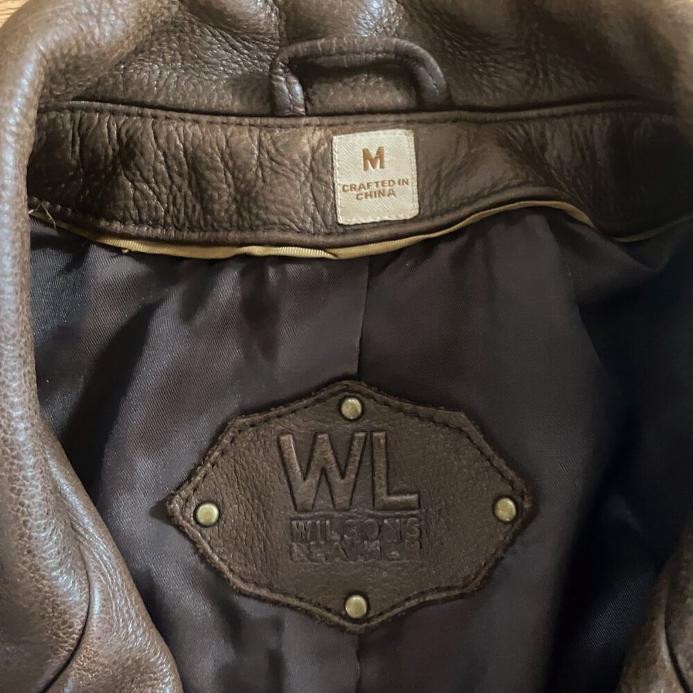 Wilsons Leather Brown Tailored Seam Distressed Pebbled Leather Blazer Jacket - Picture 10 of 10